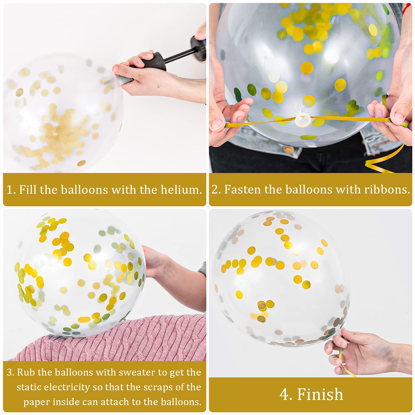 Whaline 60-Piece Graduation Balloon Set with Confetti & Gold Ribbons – 6 Printed Designs + 12 Confetti Balloons