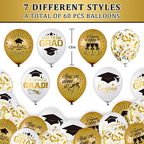 Whaline 60-Piece Graduation Balloon Set with Confetti & Gold Ribbons – 6 Printed Designs + 12 Confetti Balloons
