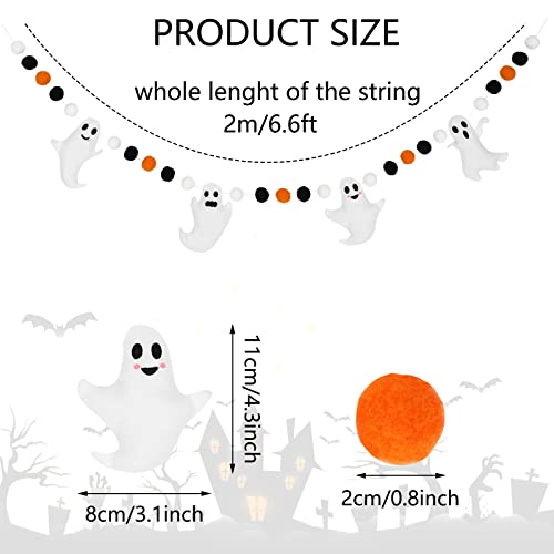 Whaline 6.6 Ft Halloween Ghost Banner with Felt Balls – Cute Ghosts with Different Expressions for Party Decor