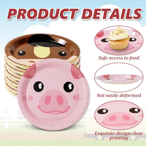 Whaline Farm Animal Paper Plates 24-Pack – 9 Inch Disposable Plates with Chicken, Pig, Cow, Sheep Designs