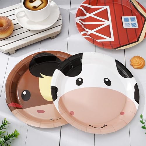 Whaline Farm Animal Paper Plates 24-Pack – 9 Inch Disposable Plates with Chicken, Pig, Cow, Sheep Designs