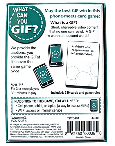 What Can You GIF? Card Game for GIF Lovers – 380 Caption Cards, 3-12 Players, Party Game by TwoPointOh Games