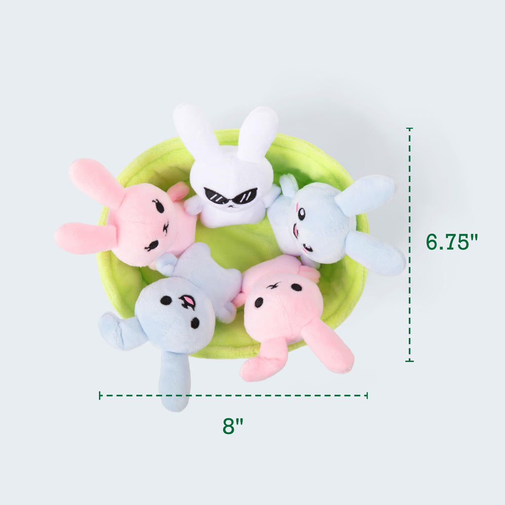 WHAT DO YOU MEME? Emotional Support Bunnies Plush Set – 5 Squishy Bunnies with Basket