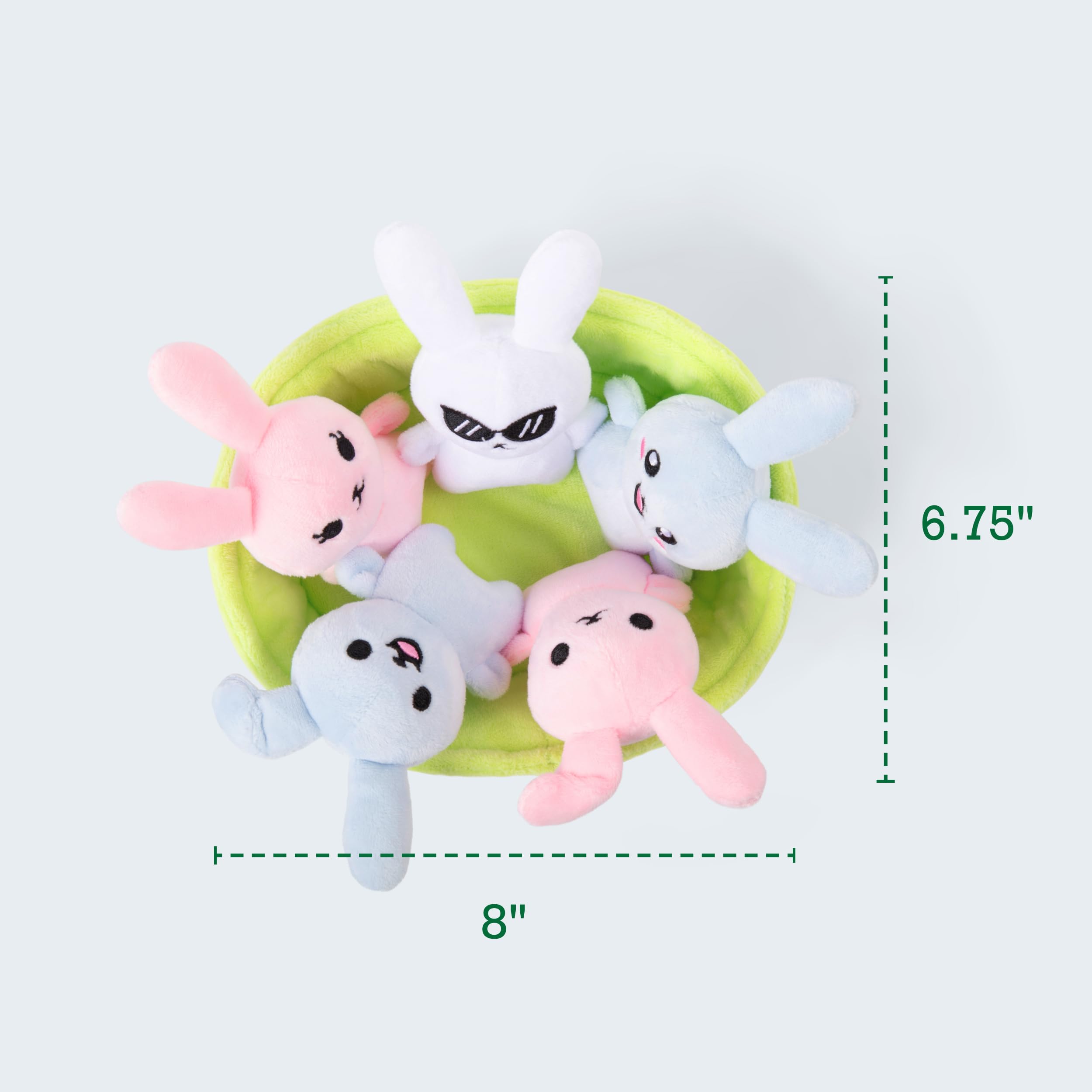 WHAT DO YOU MEME? Emotional Support Bunnies Plush Set – 5 Squishy Bunnies with Basket