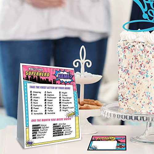 What is Your Superhero Name Game – Superhero Birthday Party Activity with 30 Name Tag Stickers