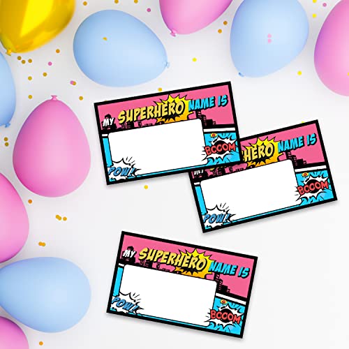 What is Your Superhero Name Game – Superhero Birthday Party Activity with 30 Name Tag Stickers