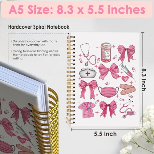 Wheatwin Pink Nurse Notebook A5 – 164 Pages, Hardcover, Waterproof, 5.5x8.3 Inch Journal for Nursing Students and RNs