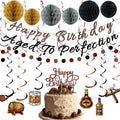 Whiskey Birthday Decorations for Men – Pre-Strung Banners, Honeycomb Balls & Spirals by TMTECHJS