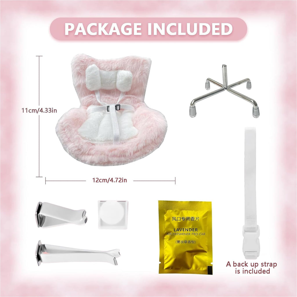 White Doll Car Seat for 3–8 Inch Figures – Car Vent Clip & Desktop Stand Included