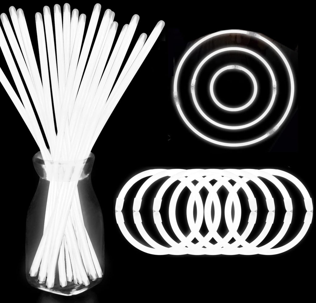 White Glow Sticks Bulk 50-Pack – 8" Light Up Bracelets & Necklaces with Connectors by YOFOBU