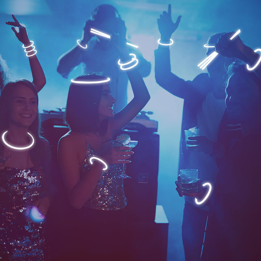 White Glow Sticks Bulk 50-Pack – 8" Light Up Bracelets & Necklaces with Connectors by YOFOBU