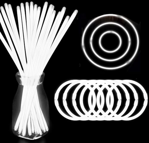 White Glow Sticks Bulk 50-Pack – 8" Light Up Bracelets & Necklaces with Connectors by YOFOBU