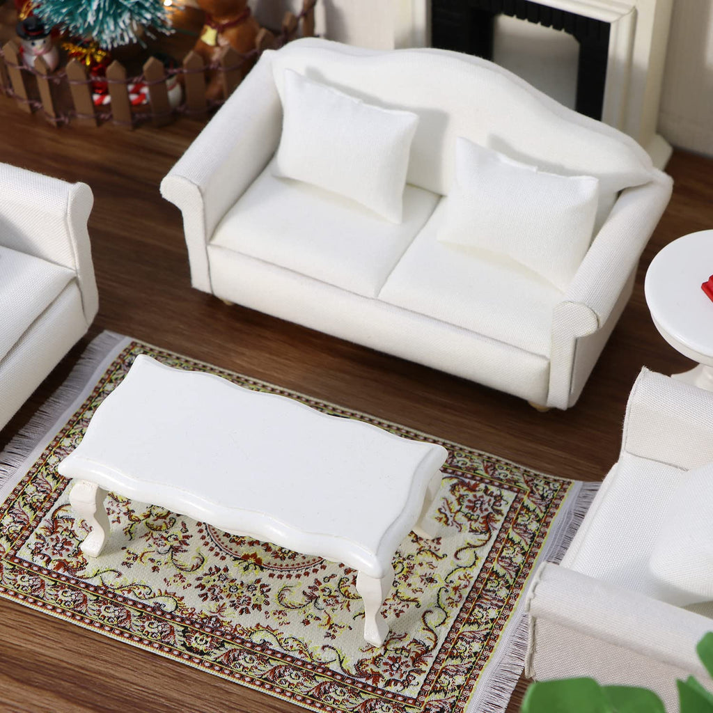 White Miniature Double Sofa with Pillows for Dollhouse - Cutemini Fabric Couch (5.24 inch)