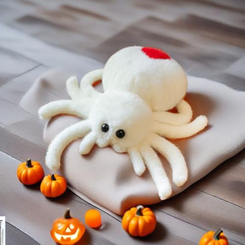 White Spider Plush 9.8in – Soft Huggable Stuffed Animal Toy for Halloween Decor & Gifts