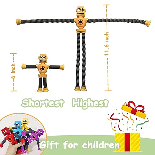 Whongkidz Pop Tubes Robot Toy Set (8-Pack) – Stretchy Fidget Toys with Suction Cups for Toddlers, Kids, Autism Sensory Play