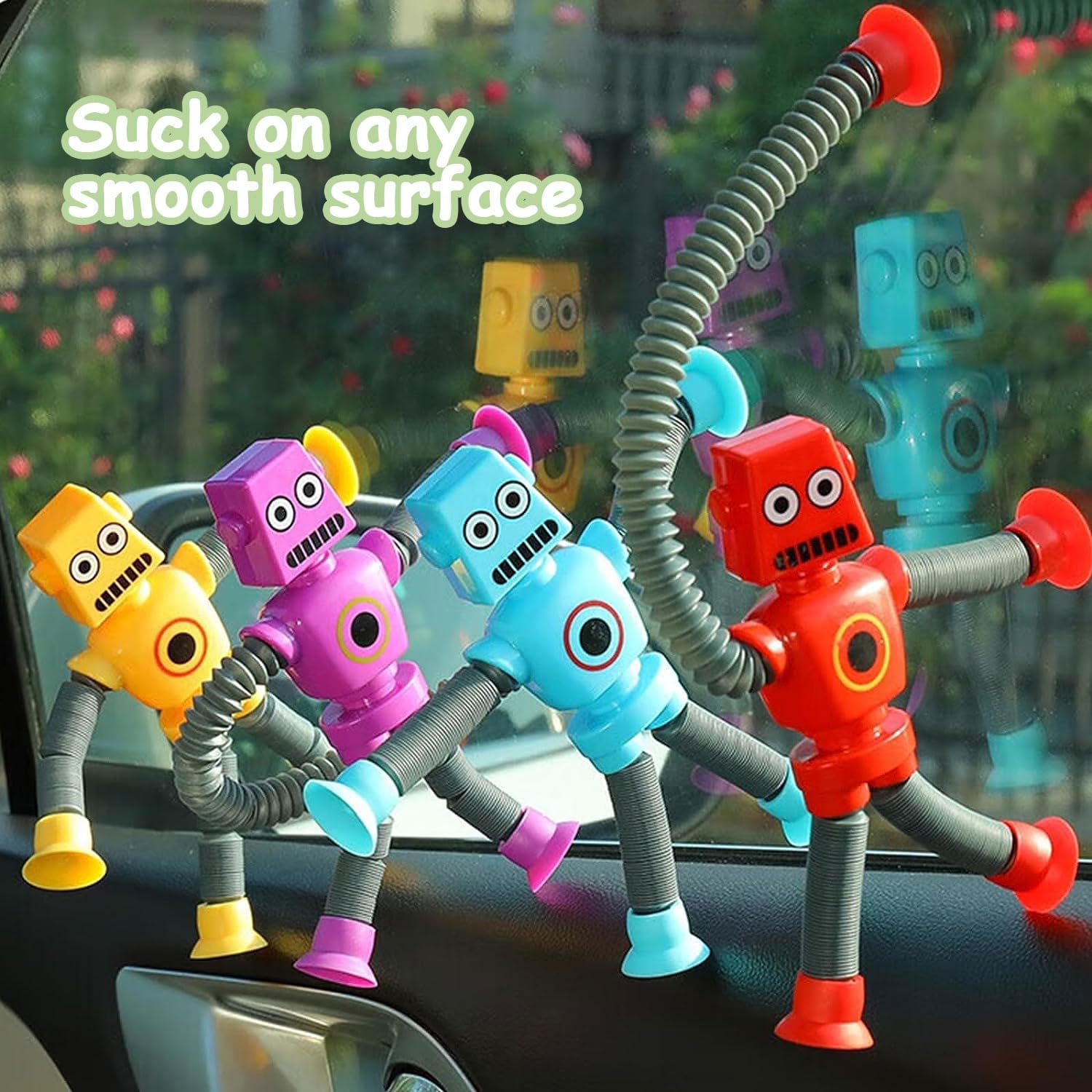 Whongkidz Pop Tubes Robot Toy Set (8-Pack) – Stretchy Fidget Toys with Suction Cups for Toddlers, Kids, Autism Sensory Play