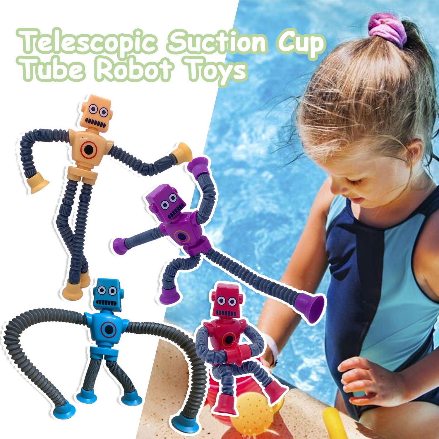 Whongkidz Pop Tubes Robot Toy Set (8-Pack) – Stretchy Fidget Toys with Suction Cups for Toddlers, Kids, Autism Sensory Play