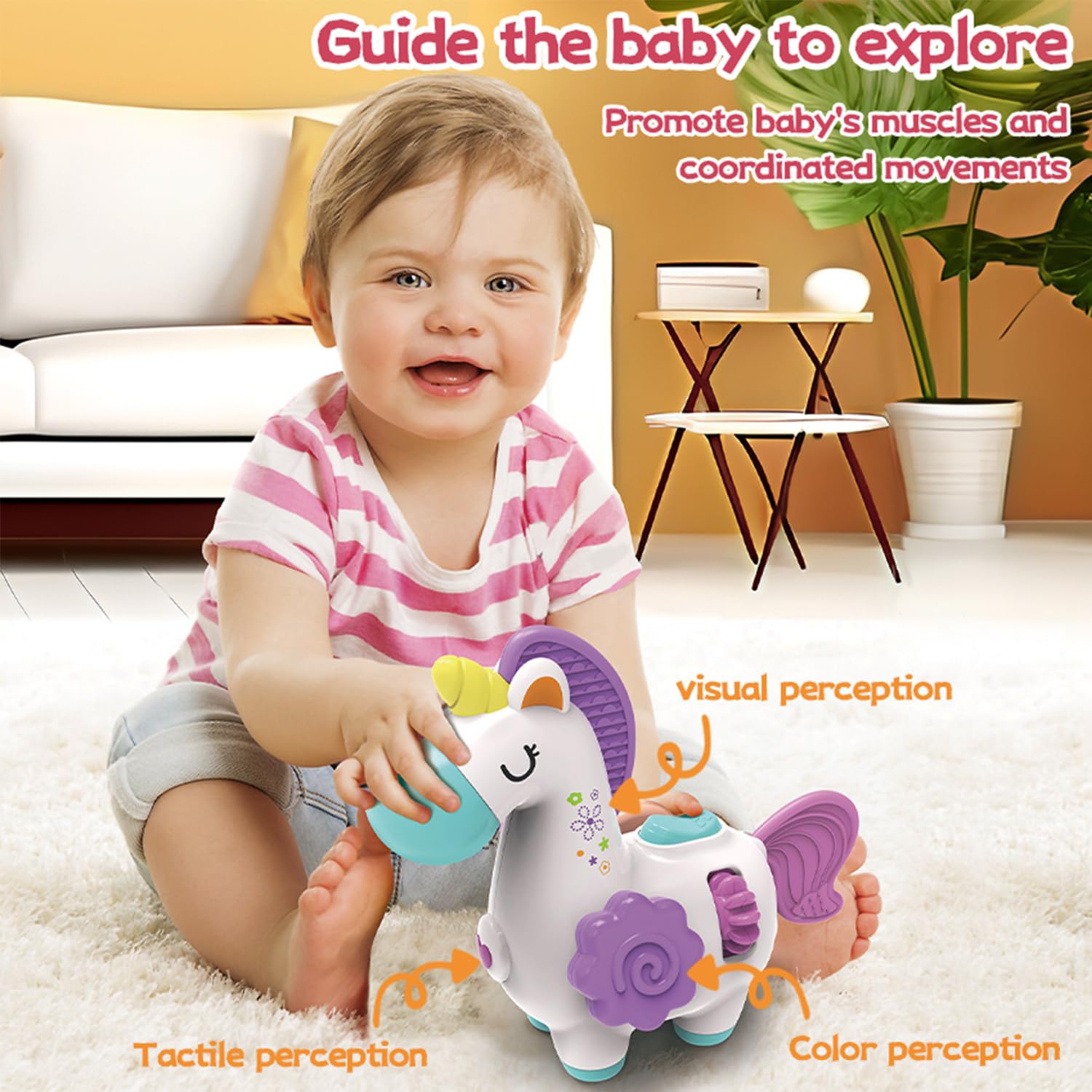 WIIBAAHO Montessori Busy Board for 1 Year Old – 8 Sensory Activities, Unicorn Design, BPA-Free ABS