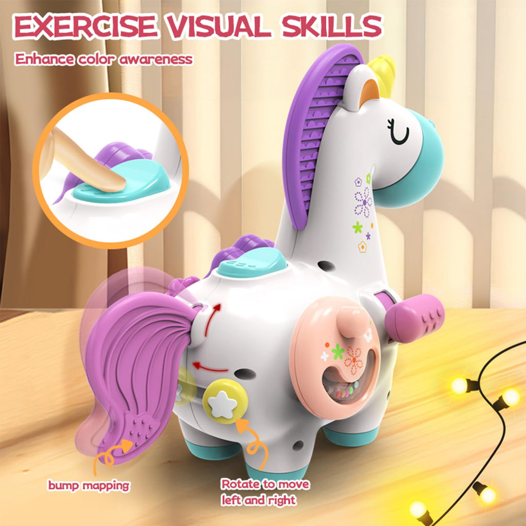 WIIBAAHO Montessori Busy Board for 1 Year Old – 8 Sensory Activities, Unicorn Design, BPA-Free ABS