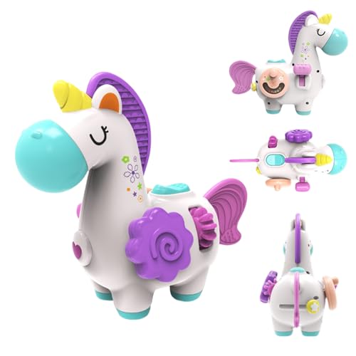 WIIBAAHO Montessori Busy Board for 1 Year Old – 8 Sensory Activities, Unicorn Design, BPA-Free ABS