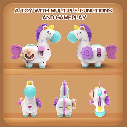 WIIBAAHO Montessori Busy Board for 1 Year Old – 8 Sensory Activities, Unicorn Design, BPA-Free ABS