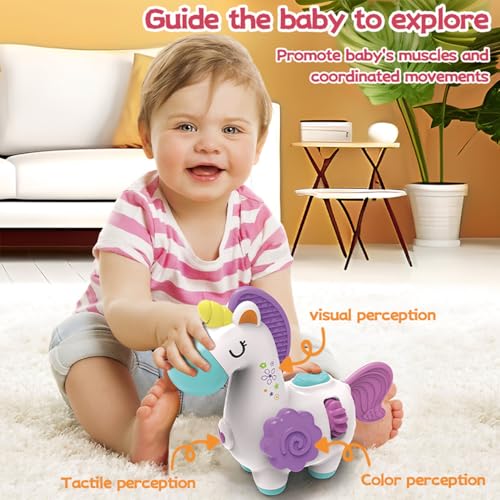 WIIBAAHO Montessori Busy Board for 1 Year Old – 8 Sensory Activities, Unicorn Design, BPA-Free ABS