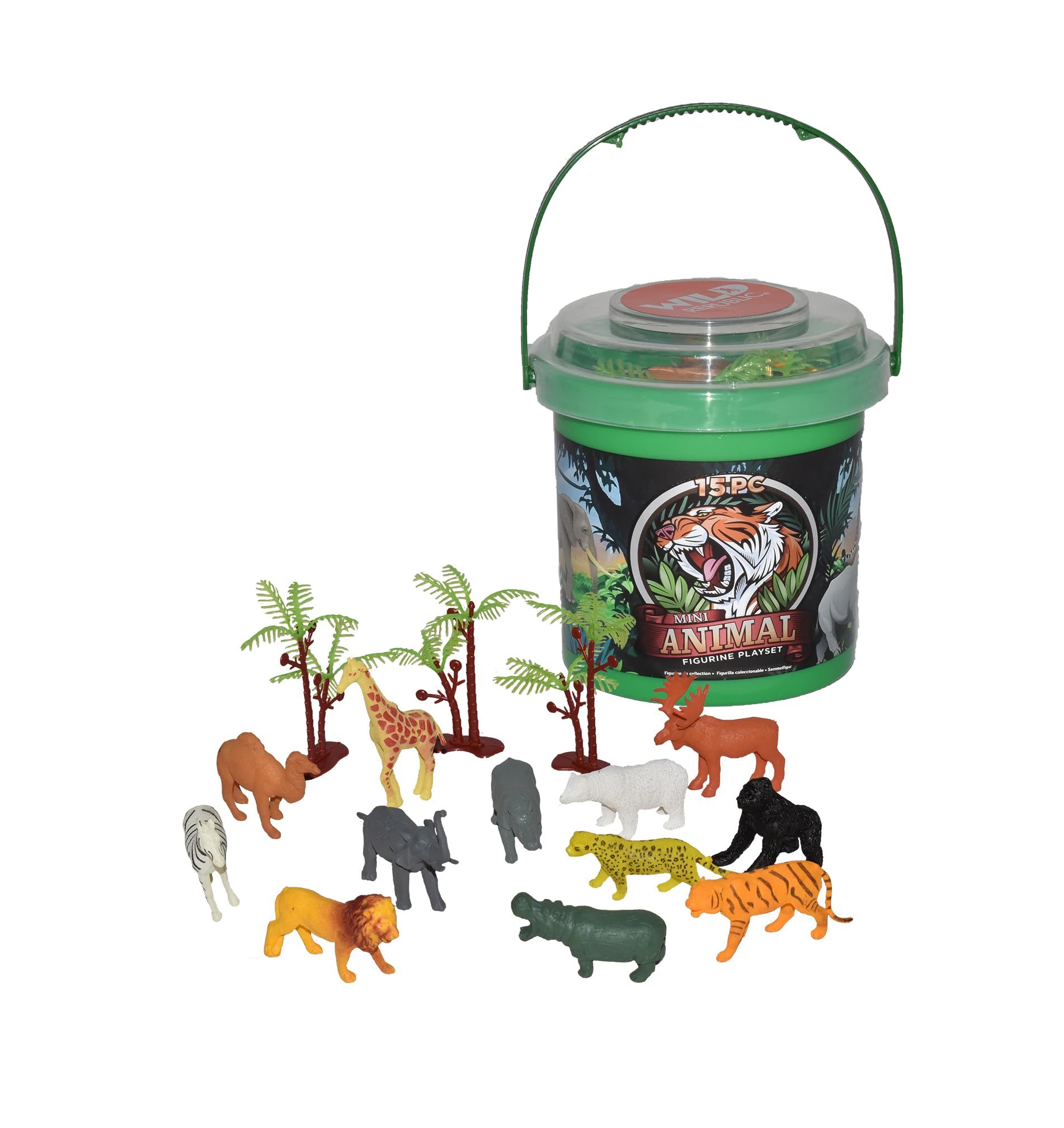 Wild Republic 15-Piece Wild Animals Bucket - Jungle Toy Figures for Kids