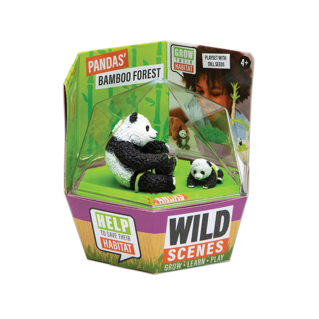 Wild Scenes Pandas' Bamboo Forest - Grow & Play Kit with Dill Seeds, Recycled Plastic Habitat Toy for Kids Ages 4+