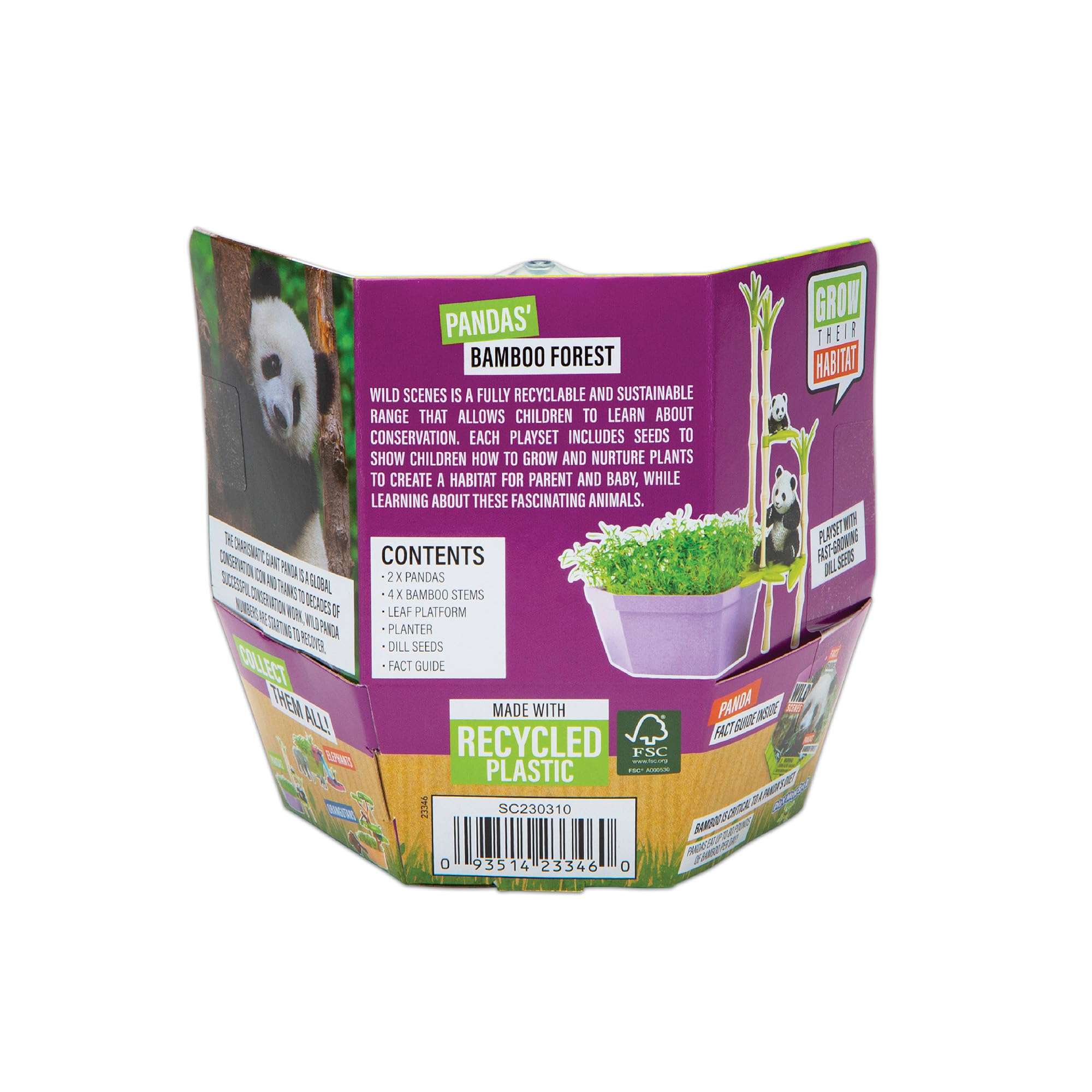 Wild Scenes Pandas' Bamboo Forest - Grow & Play Kit with Dill Seeds, Recycled Plastic Habitat Toy for Kids Ages 4+
