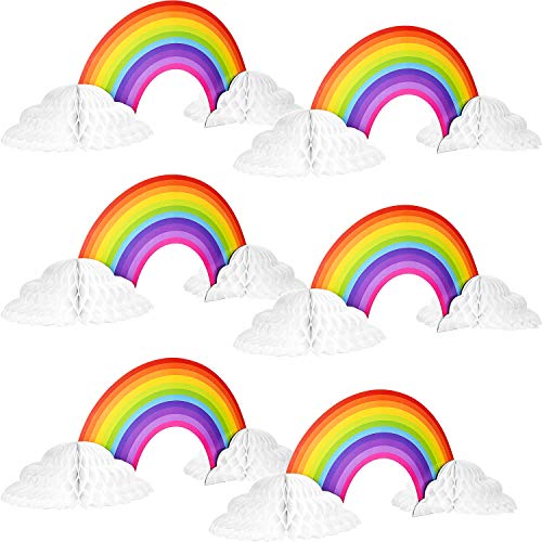 WILLBOND 6-Piece Rainbow Honeycomb Paper Centerpieces - 16.5x8 Inch Party Table Decorations with Cloud Base