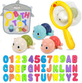 Wind-Up Turtle Bath Toys for Toddlers 1-3 – Foam Letters & Numbers with Storage