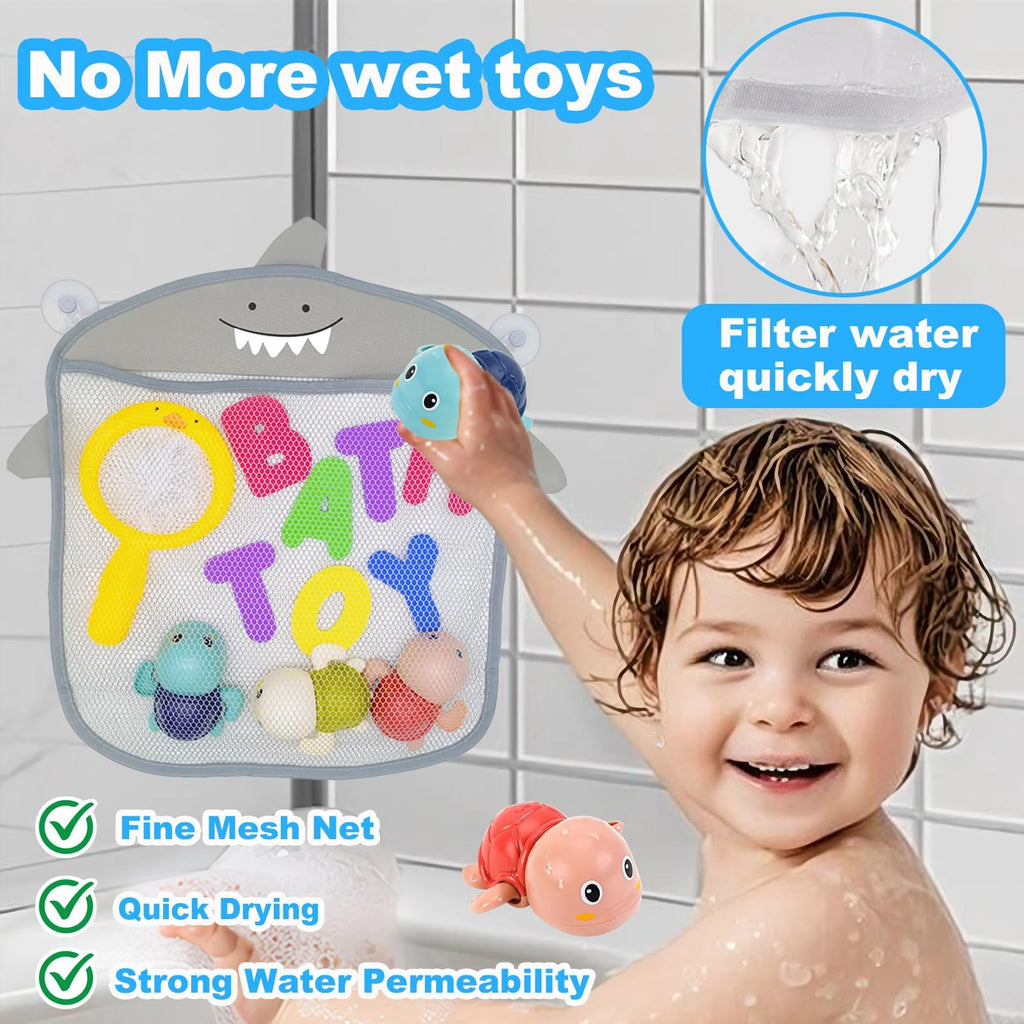 Wind-Up Turtle Bath Toys for Toddlers 1-3 – Foam Letters & Numbers with Storage