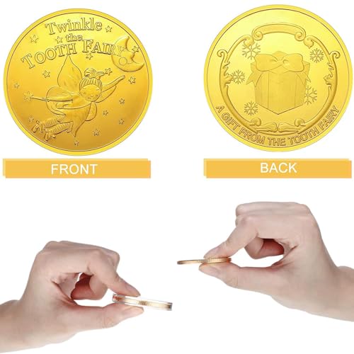 WINDSIUUU 10-Pack Tooth Fairy Coins - Gold Plated Metal Commemorative Coins for Lost Teeth, Kids Tooth Fairy Gifts