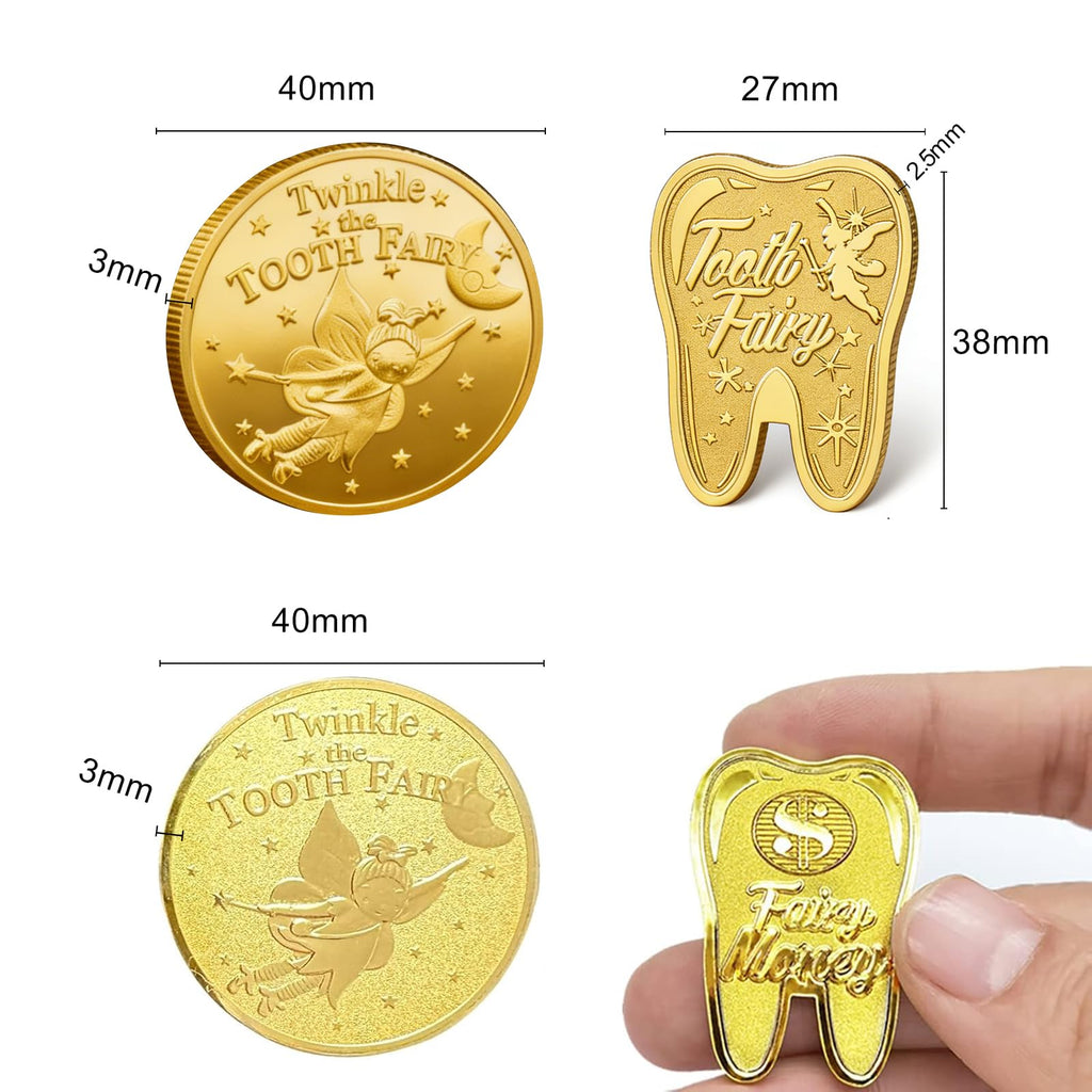 WINDSIUUU 10-Pack Tooth Fairy Coins - Gold Plated Metal Commemorative Coins for Lost Teeth, Kids Tooth Fairy Gifts