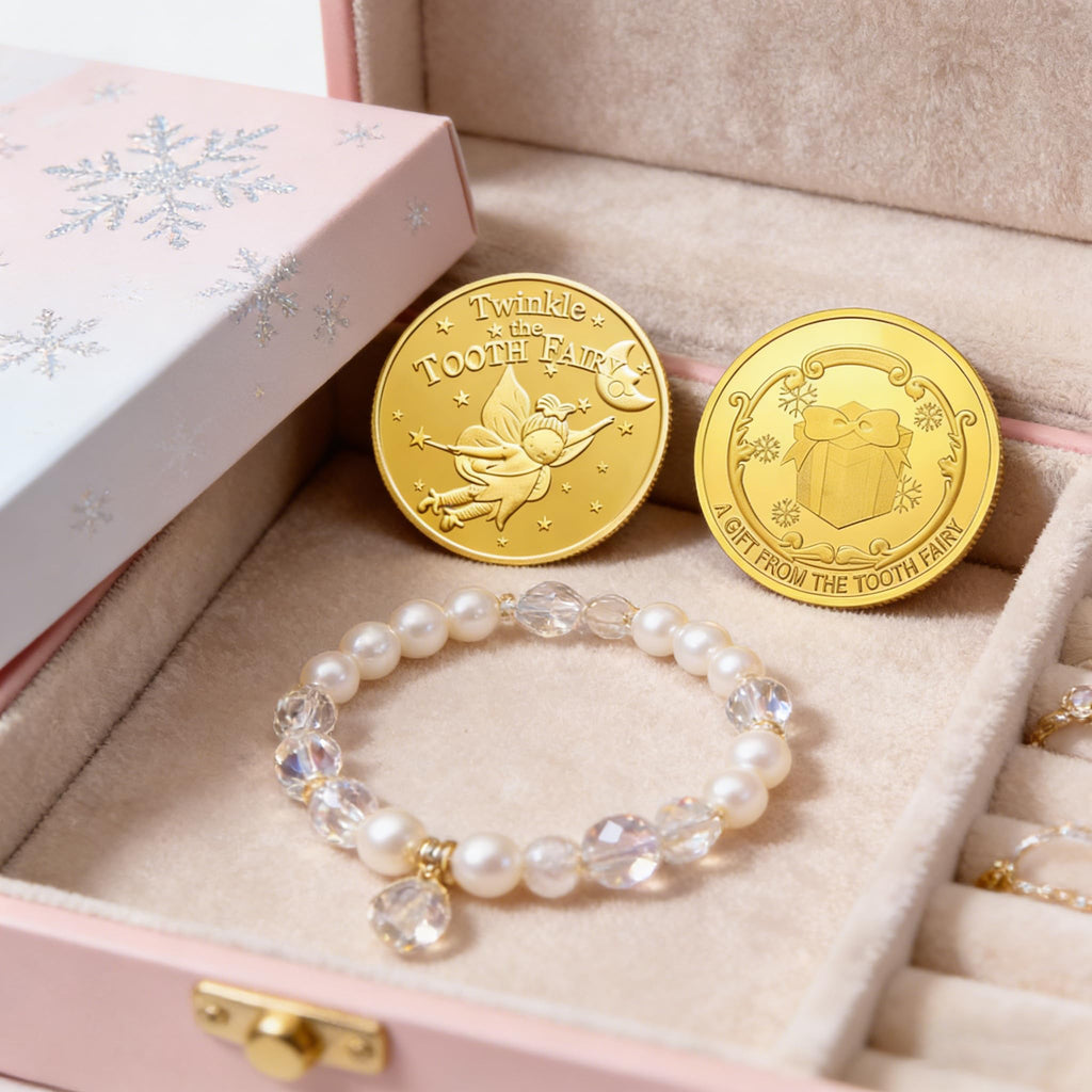 WINDSIUUU 10-Pack Tooth Fairy Coins - Gold Plated Metal Commemorative Coins for Lost Teeth, Kids Tooth Fairy Gifts