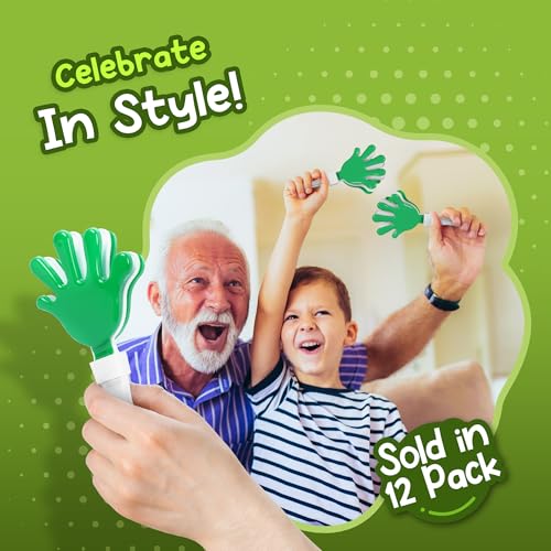 Windy City Novelties 12-Pack 7-Inch Mini Hand Clappers - Green/White Plastic Noisemakers for Sports Events and Pep Rallies