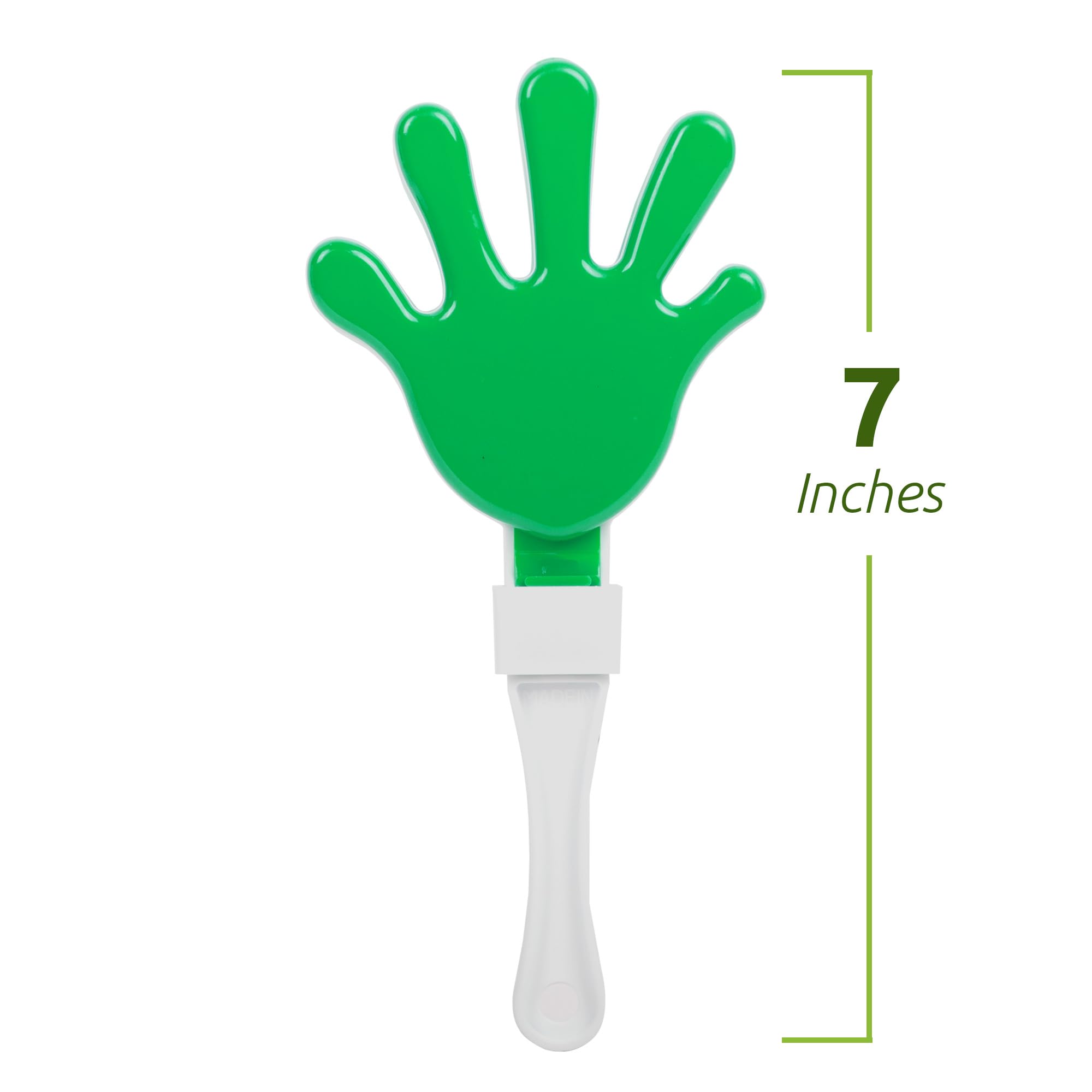 Windy City Novelties 12-Pack 7-Inch Mini Hand Clappers - Green/White Plastic Noisemakers for Sports Events and Pep Rallies