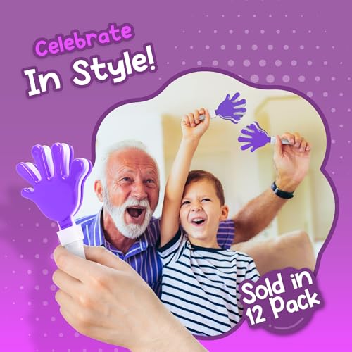 Windy City Novelties 12-Pack Mini Hand Clappers – Purple/White Loud Noisemakers for Sports Events