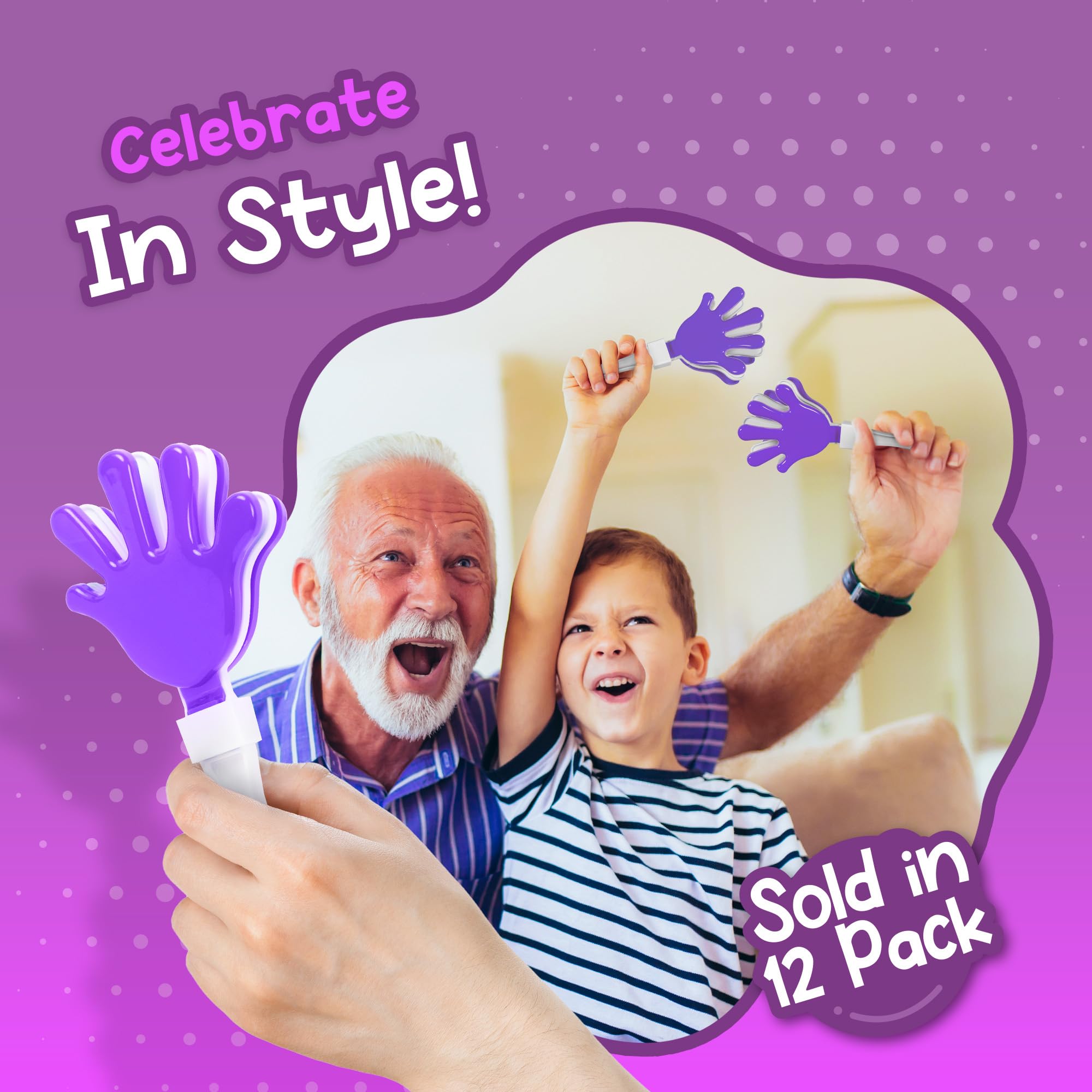 Windy City Novelties 12-Pack Mini Hand Clappers – Purple/White Loud Noisemakers for Sports Events