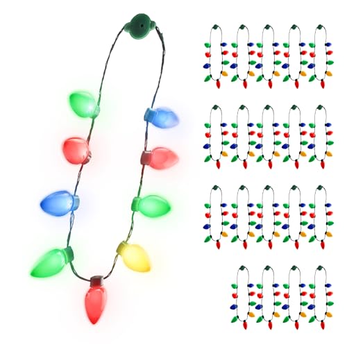 Windy City Novelties 4 Pack LED Christmas Bulb Necklace – 6 Light Modes, Battery Included, Reusable Holiday Accessory