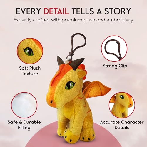 Wings of Fire Dragon Plush Danglers - Sunny & Mystery Dragon Combo Box - Soft Stuffed Animal Toy with Clip