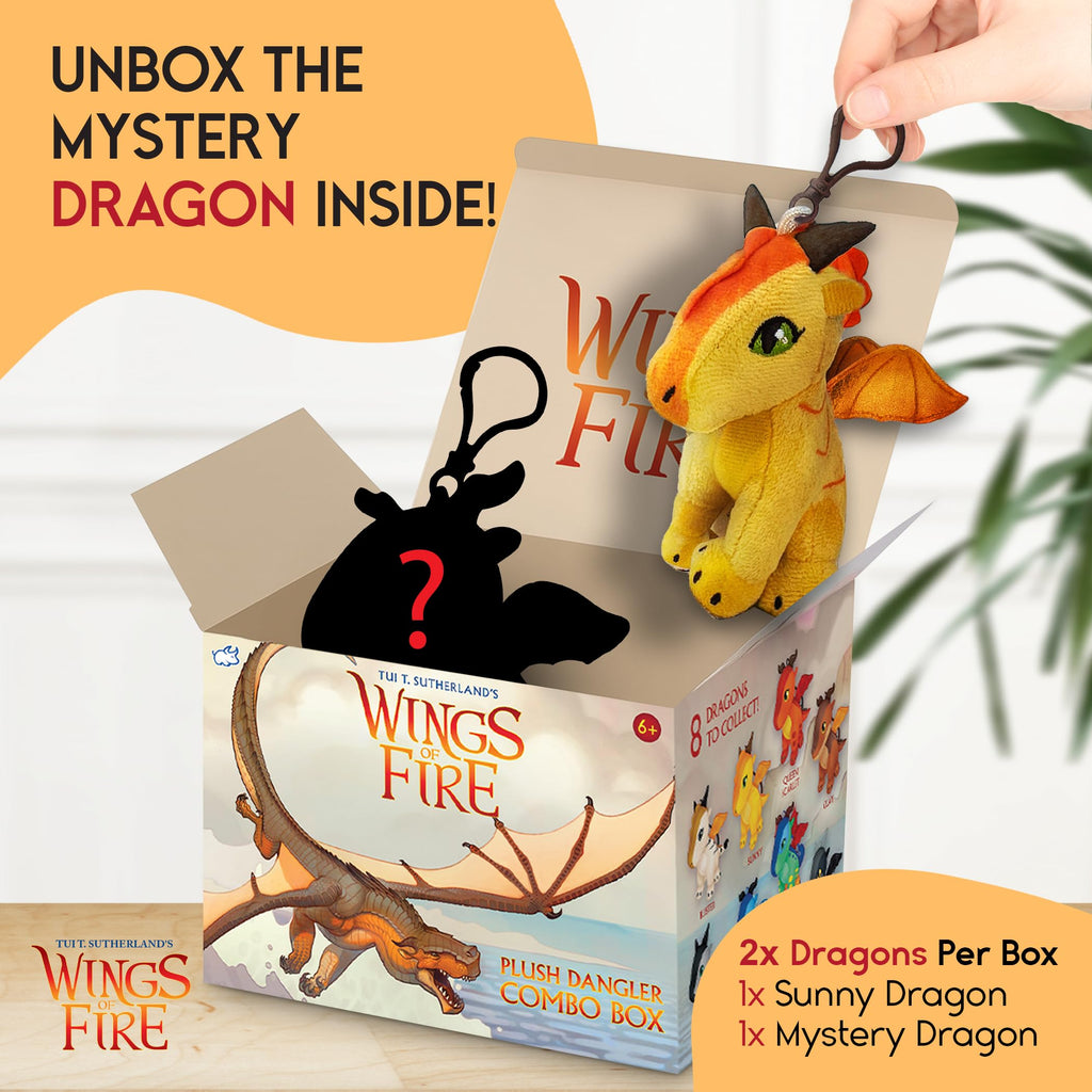 Wings of Fire Dragon Plush Danglers - Sunny & Mystery Dragon Combo Box - Soft Stuffed Animal Toy with Clip