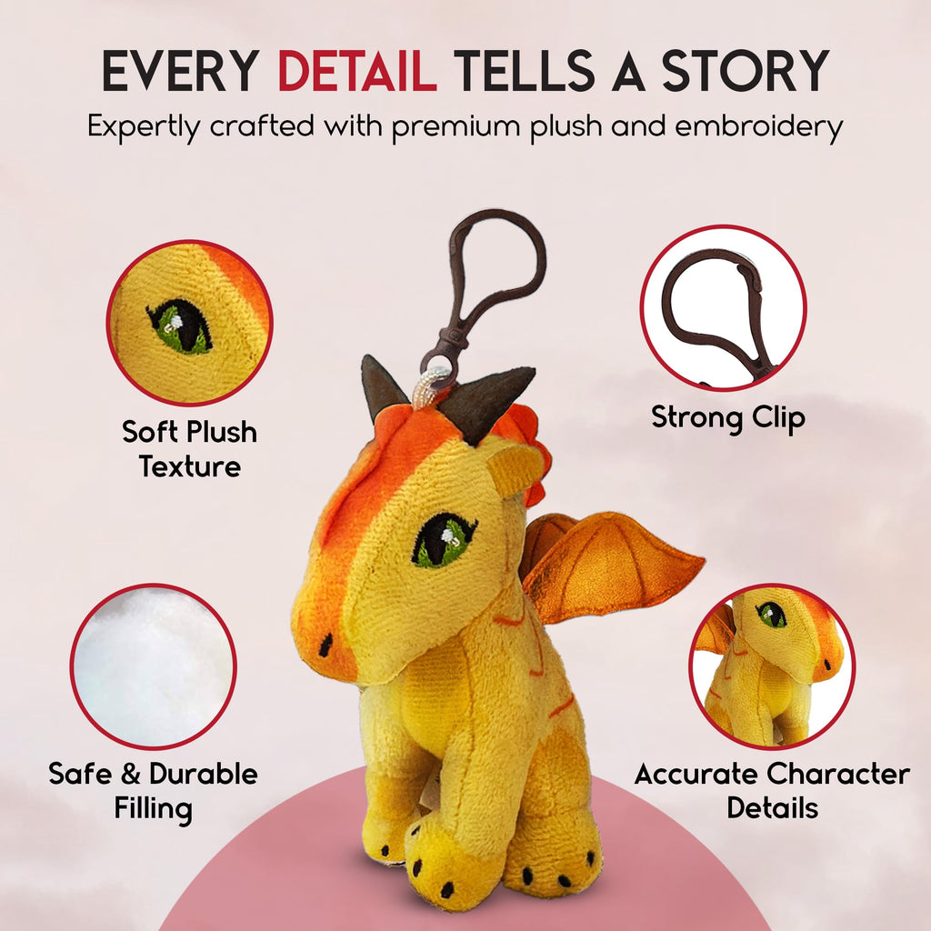 Wings of Fire Dragon Plush Danglers - Sunny & Mystery Dragon Combo Box - Soft Stuffed Animal Toy with Clip