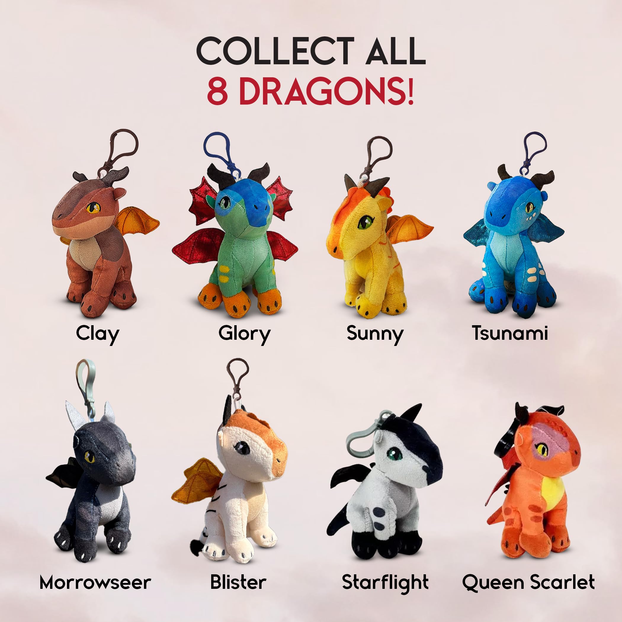 Wings of Fire Dragon Plush Danglers - Sunny & Mystery Dragon Combo Box - Soft Stuffed Animal Toy with Clip