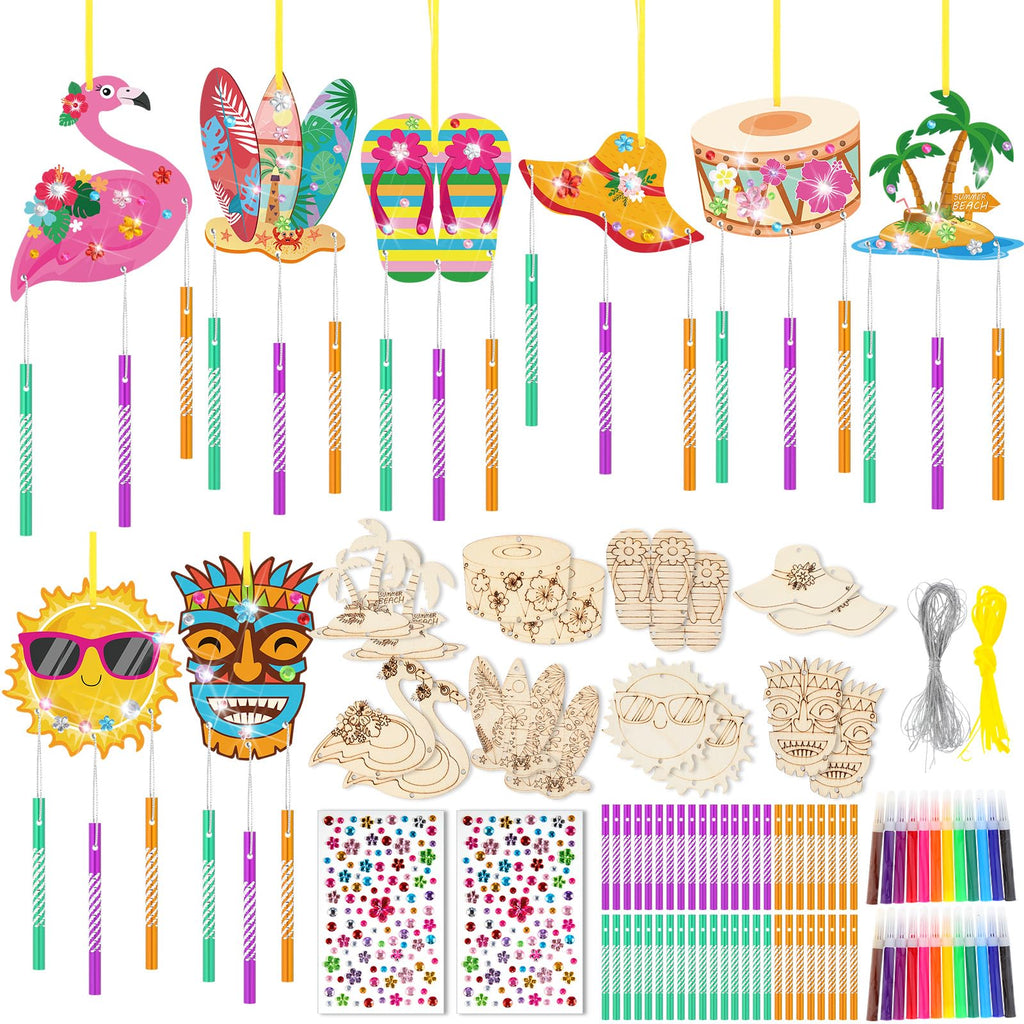 WinnerWhy 16-Pack DIY Summer Wind Chime Kit - Craft Flamingos, Tiki, Surfboards