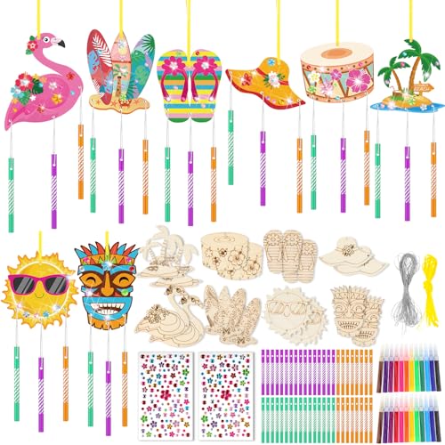 WinnerWhy 16-Pack DIY Summer Wind Chime Kit - Craft Flamingos, Tiki, Surfboards