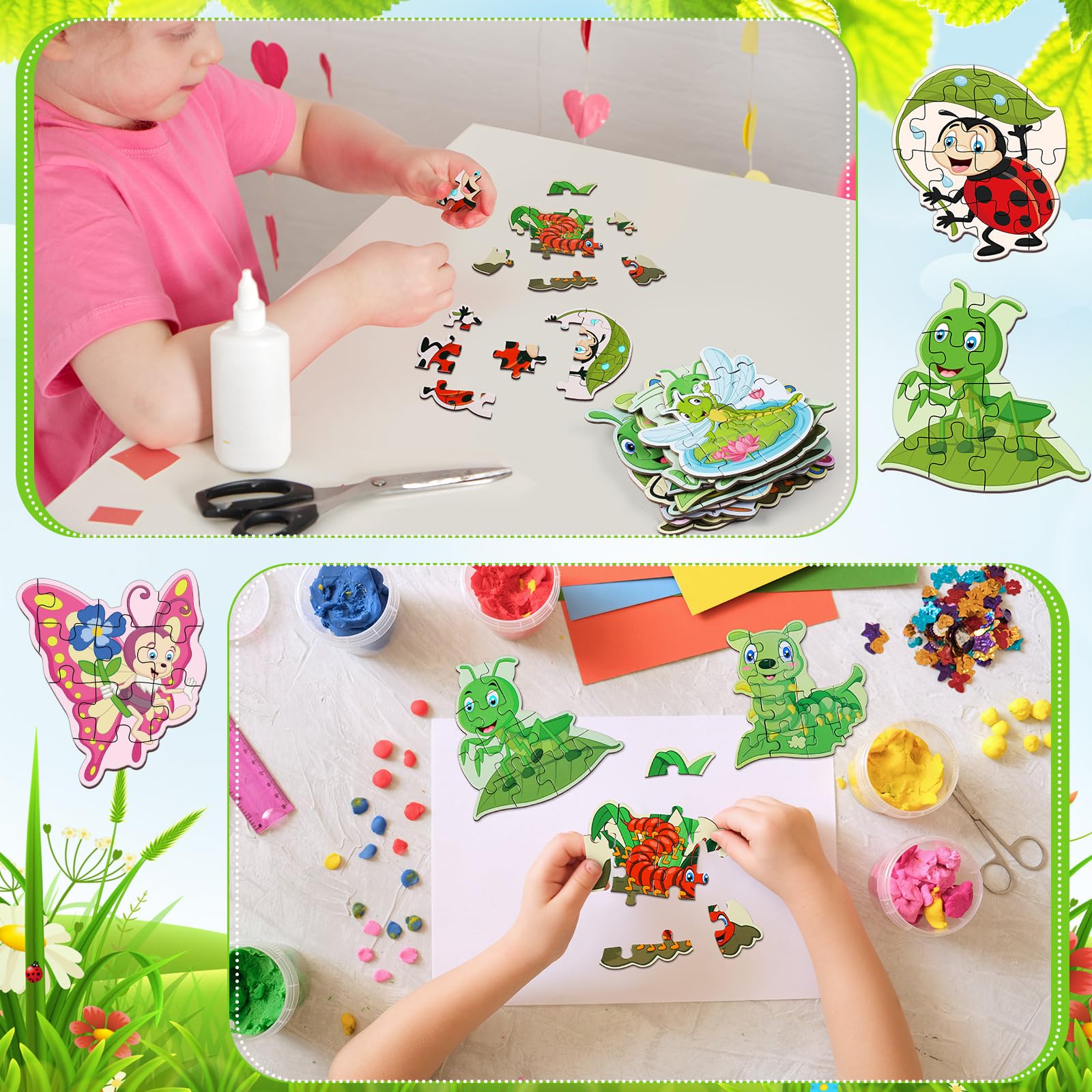 WinnerWhy 24 Pack Insect Puzzles for Kids – 12 Bug Designs, 8-Piece Jigsaw, Spring Theme Party Favors