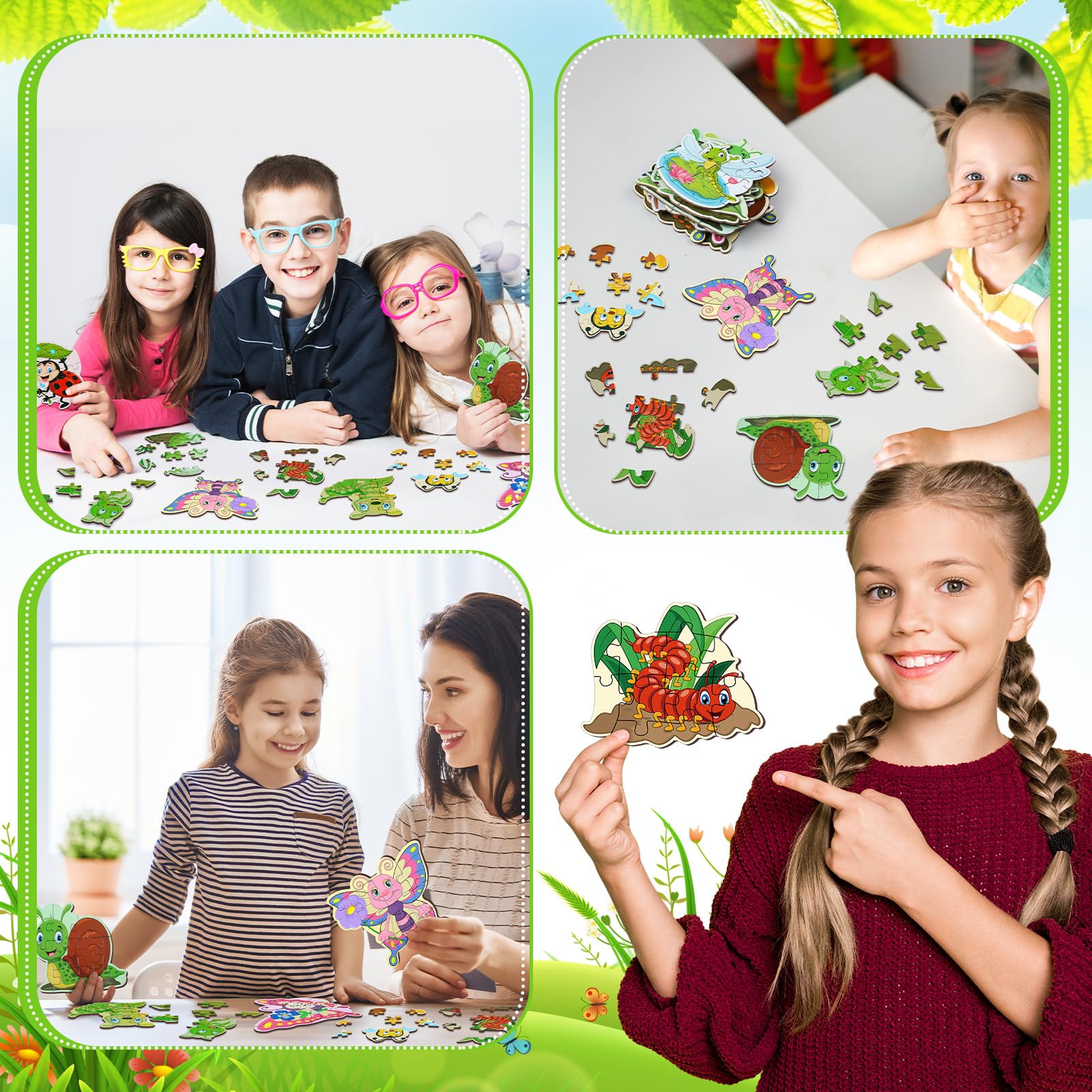 WinnerWhy 24 Pack Insect Puzzles for Kids – 12 Bug Designs, 8-Piece Jigsaw, Spring Theme Party Favors