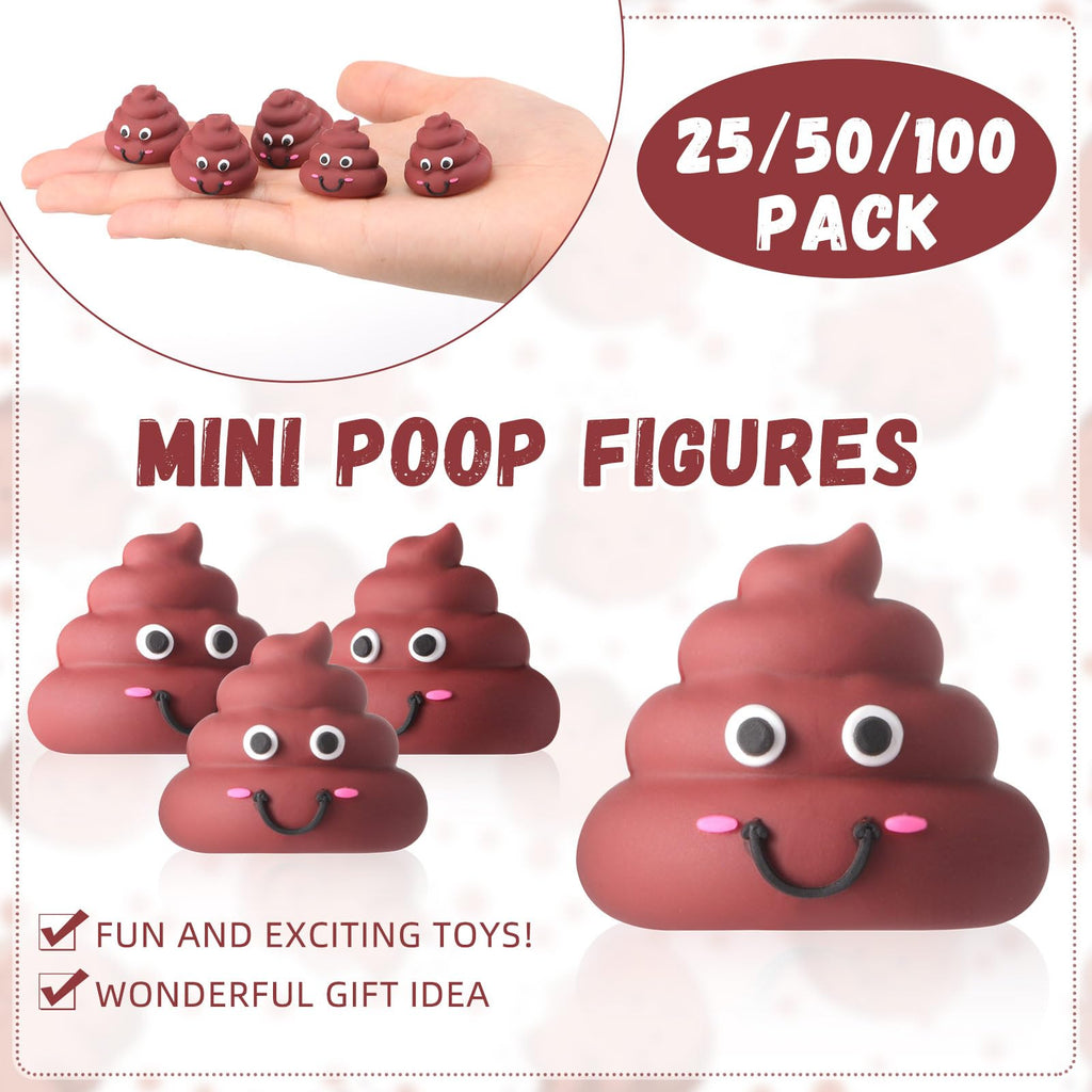 WinnerWhy 25 Mini Poop Figures – Realistic Brown Rubber Poop Prank Toys for Party Favors, Piñata Fillers, Gag Gifts