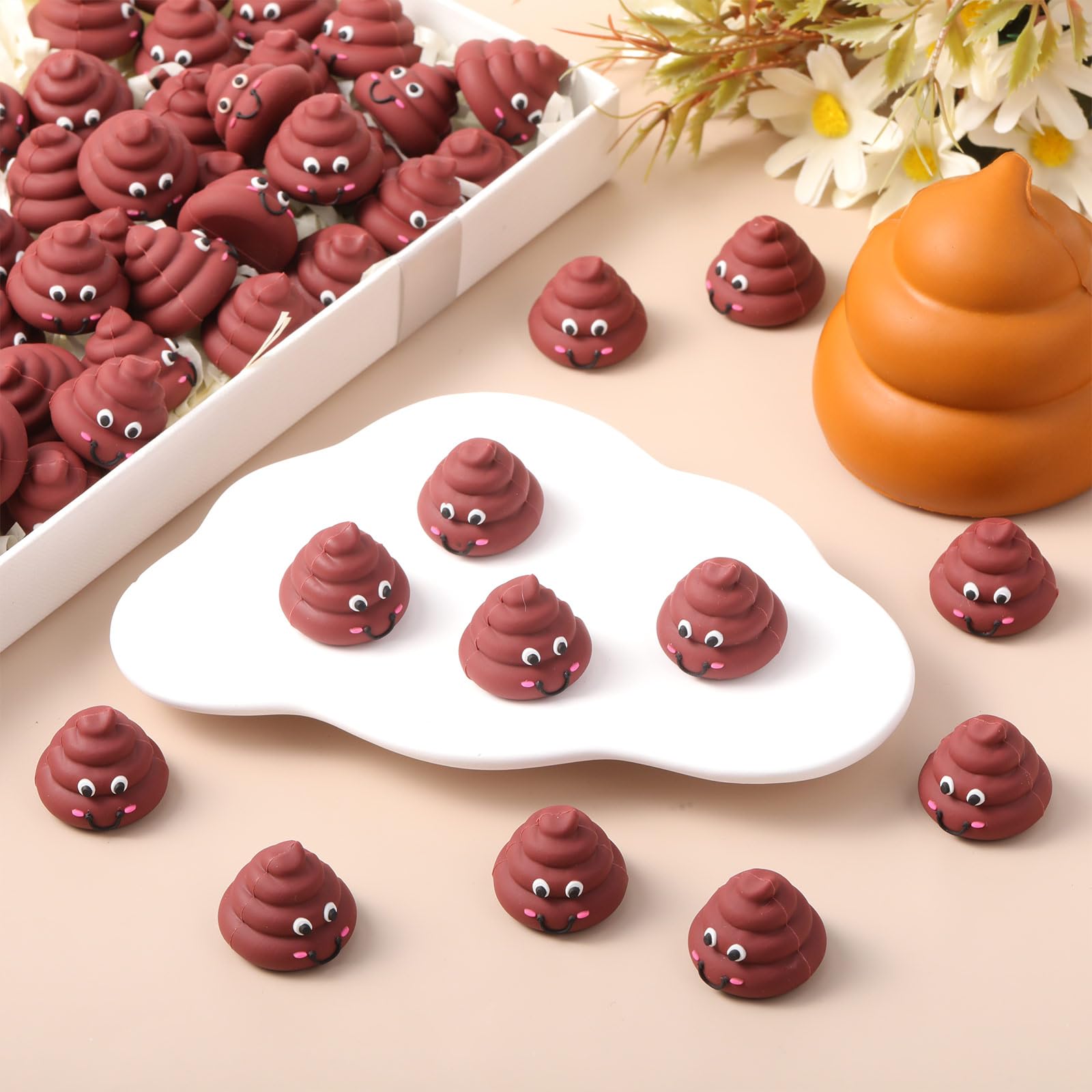 WinnerWhy 25 Mini Poop Figures – Realistic Brown Rubber Poop Prank Toys for Party Favors, Piñata Fillers, Gag Gifts